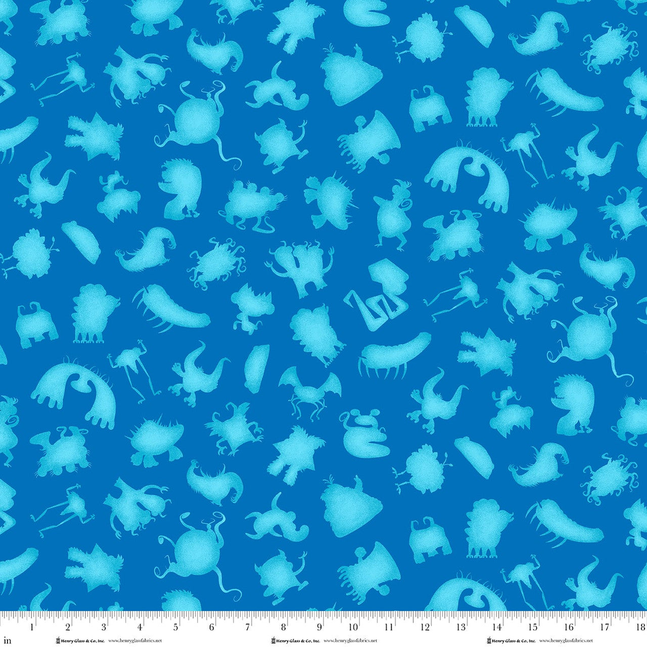 My Very Silly Monster ABCs Silly Monster Silhouettes Blue Tim Read Henry Glass Fabrics Cotton Fabric HG-3536-77