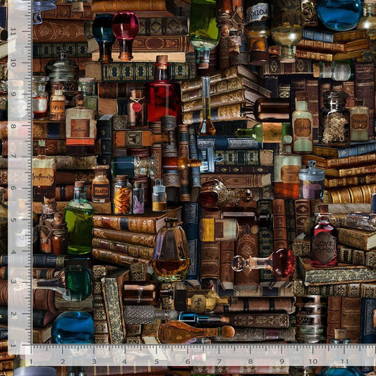 Mystic Library Packed Magic Books & Potions Multi Timeless Treasures Cotton Fabric TT-LIBRARY-CD2530-MULTI