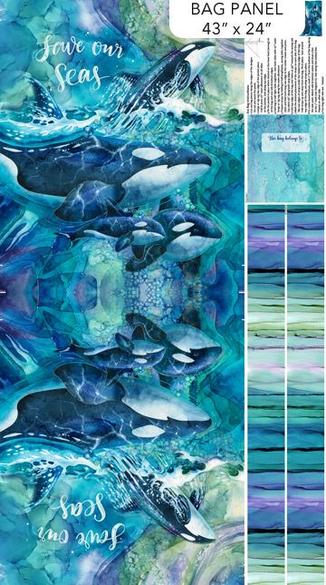 Whale Song Bag Panel 24" Deborah Edwards Melanie Sarma Northcott Cotton Fabric