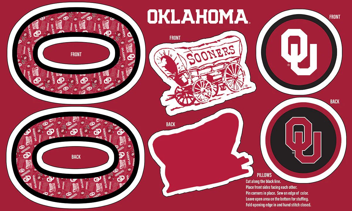 Oklahoma Sooners NCAA Collegiate Pillow Project Panel 36"x60" Sykel Enterprises Polyester Minky Fabric OU-1359