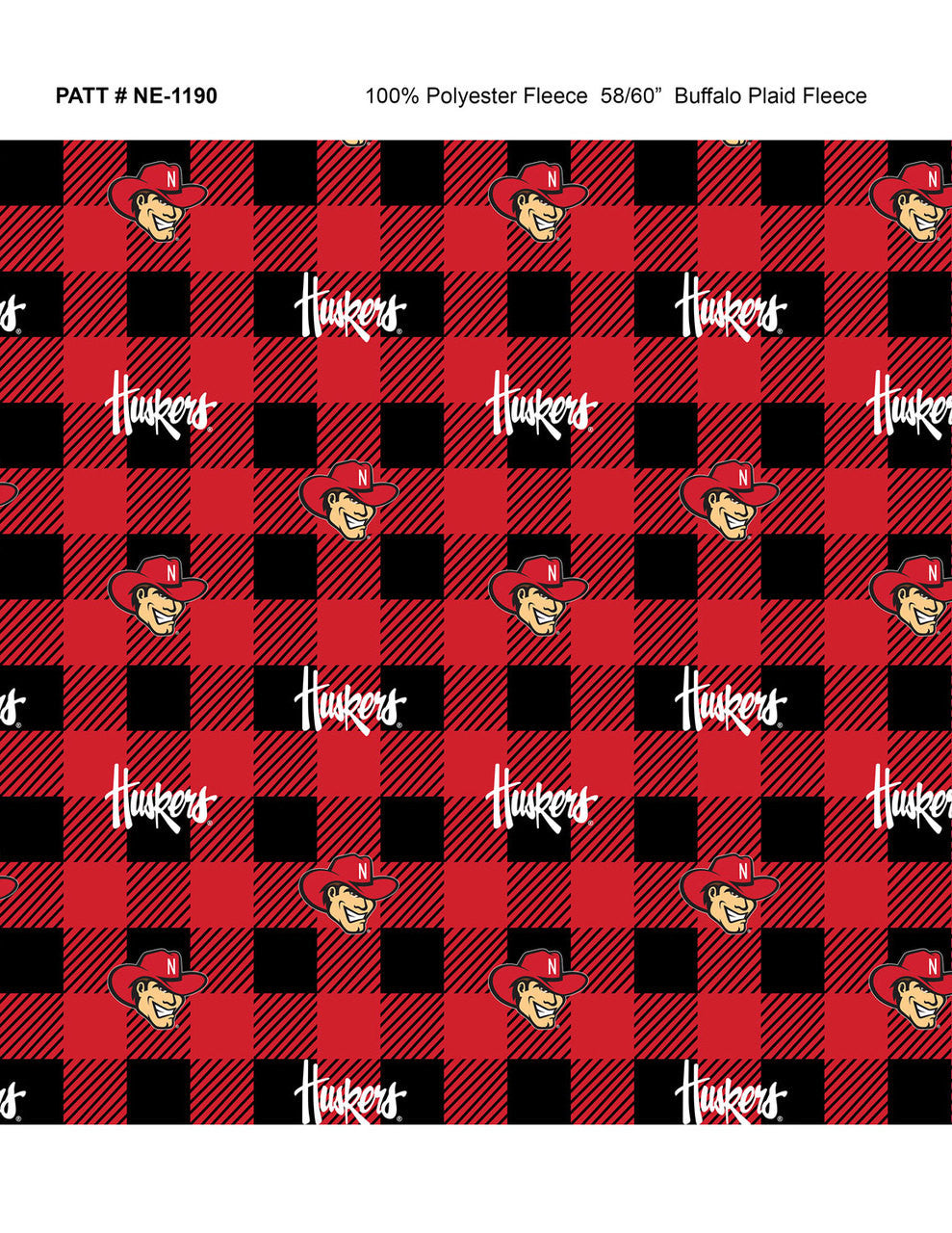 Nebraska Cornhuskers NCAA College Buffalo Plaid Sykel Enterprises Polyester FLEECE Fabric NE-1190