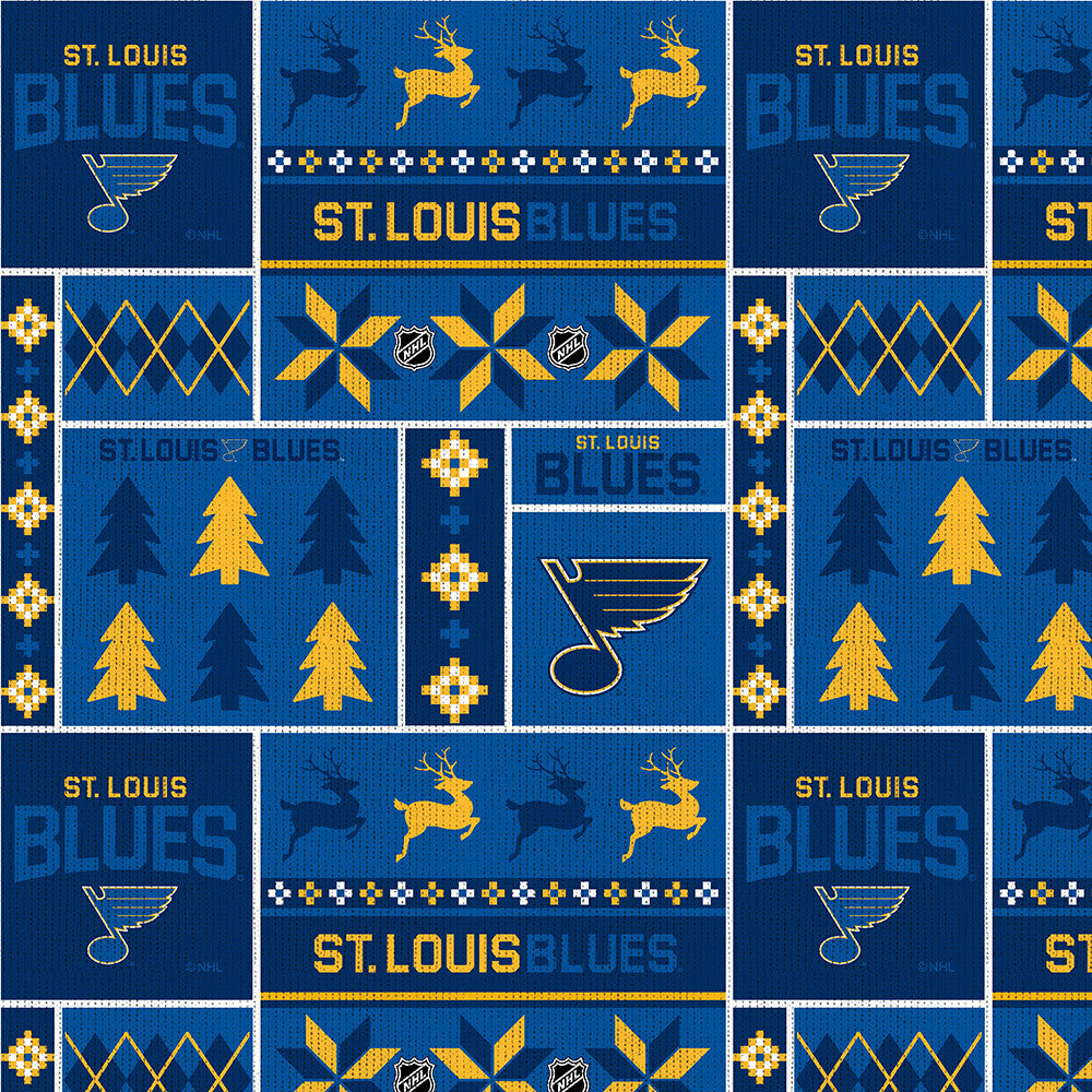 St. Louis Blues NHL Hockey Holiday Sweater Sykel Polyester Fleece Fabric NHL-1182-SLB