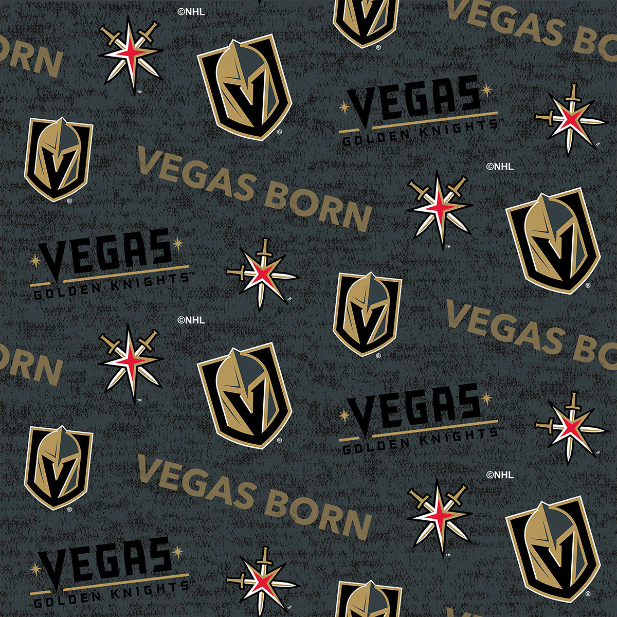 Vegas Golden Knights NHL Hockey Vegas Born Sykel Enterprises Polyester FLEECE Fabric NHL-1209-KNI