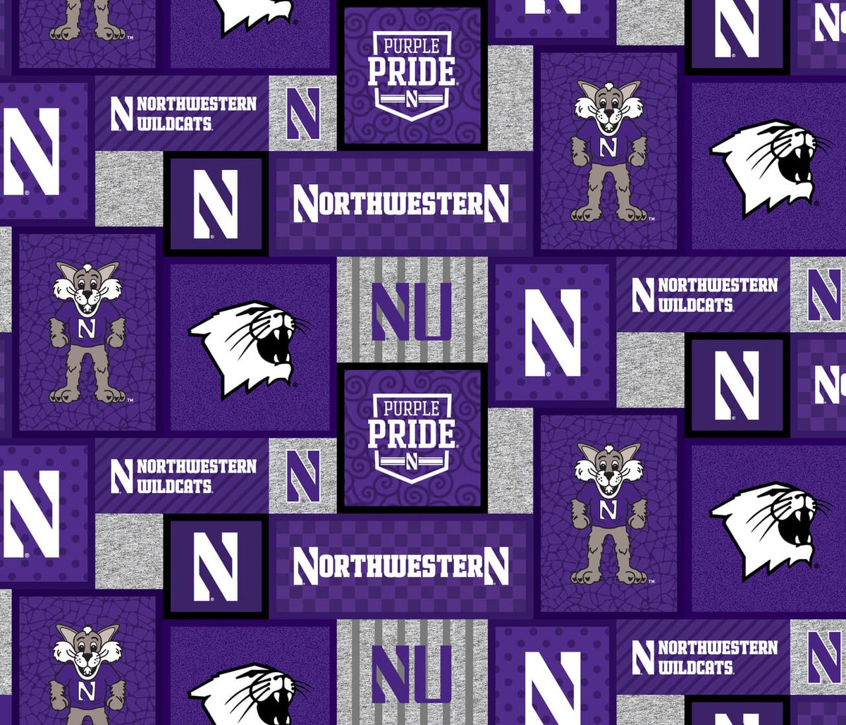 Northwestern Wildcats NCAA College Patch Sykel Enterprises Polyester FLEECE Fabric NWS-1177 | US Fabric Shop