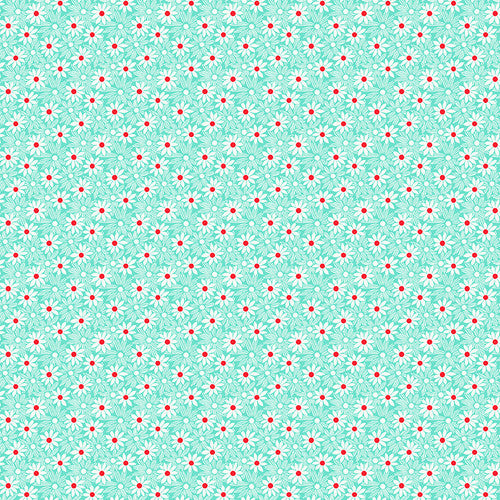 Nana Mae 7 Monotone Daisies Aqua Blue Henry Glass Cotton Fabric