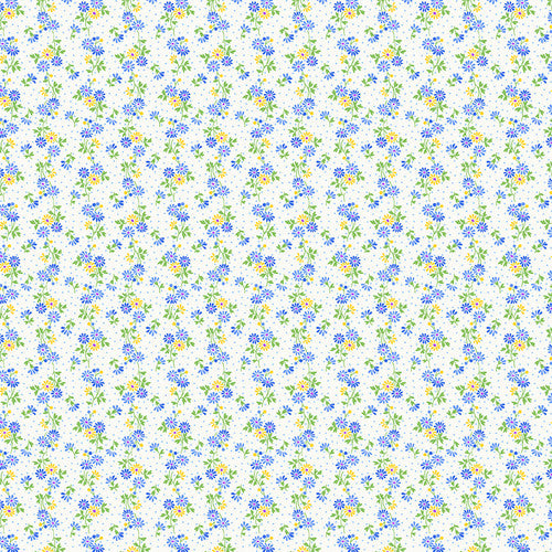 Nana Mae 7 Spaced Daisies Cream Blue Henry Glass Cotton Fabric