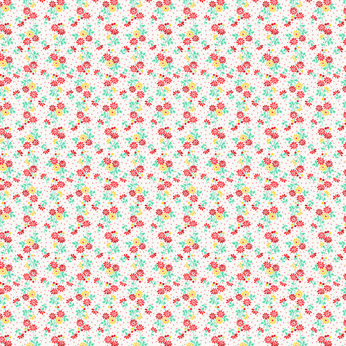 Nana Mae 7 Spaced Daisies Cream Red Henry Glass Cotton Fabric  HG-899-08