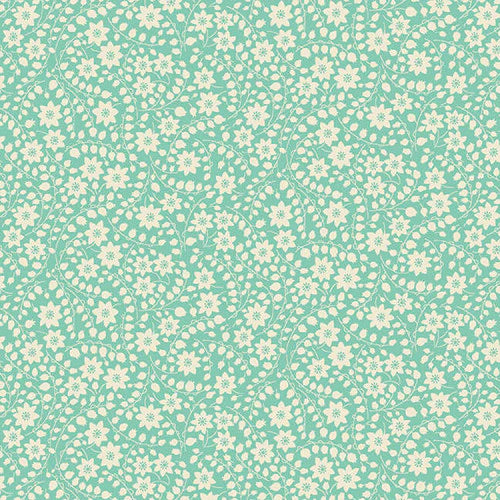 Nana Mae VI Monotone Floral Aqua Blue Henry Glass Cotton Fabric