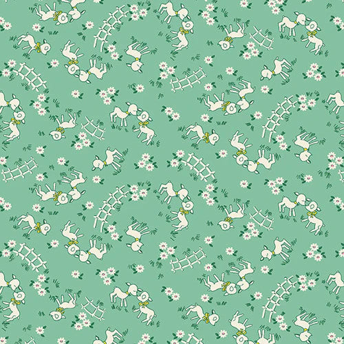 Nana Mae VI Sheep Green Henry Glass Cotton Fabric