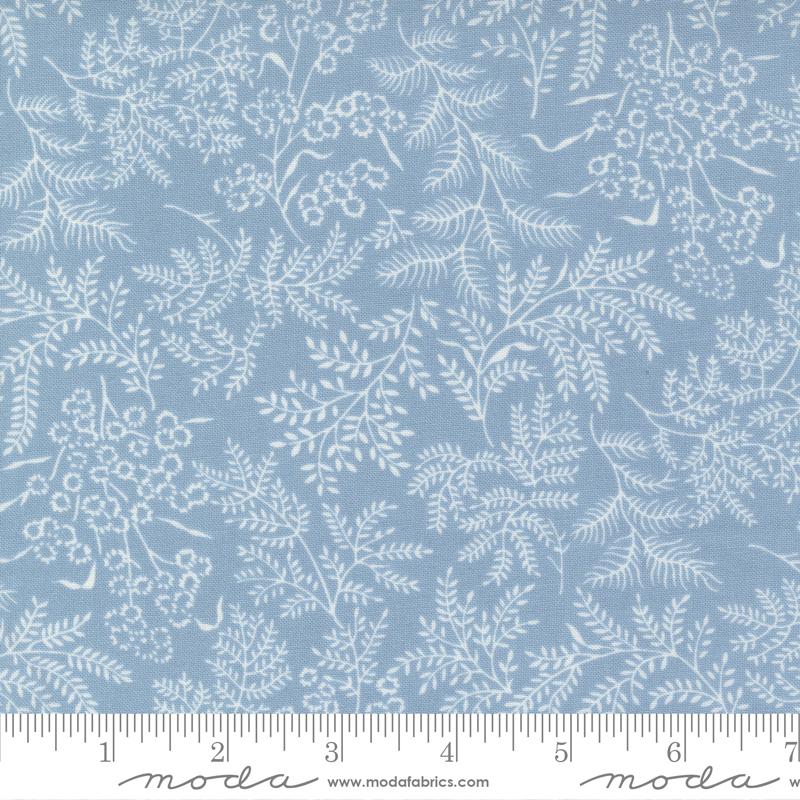 Nantucket Summer Floral and Leaves Light Blue Camille Roskelley Moda Cotton Fabric MD-55261-24