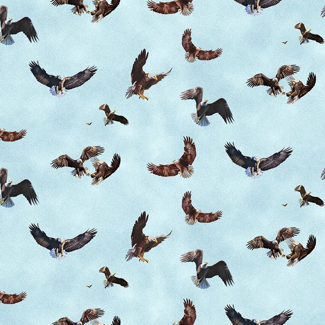 National Emblem Flying Eagle Sky Blue D Rusty Rust Blank Quilting Cotton Fabric