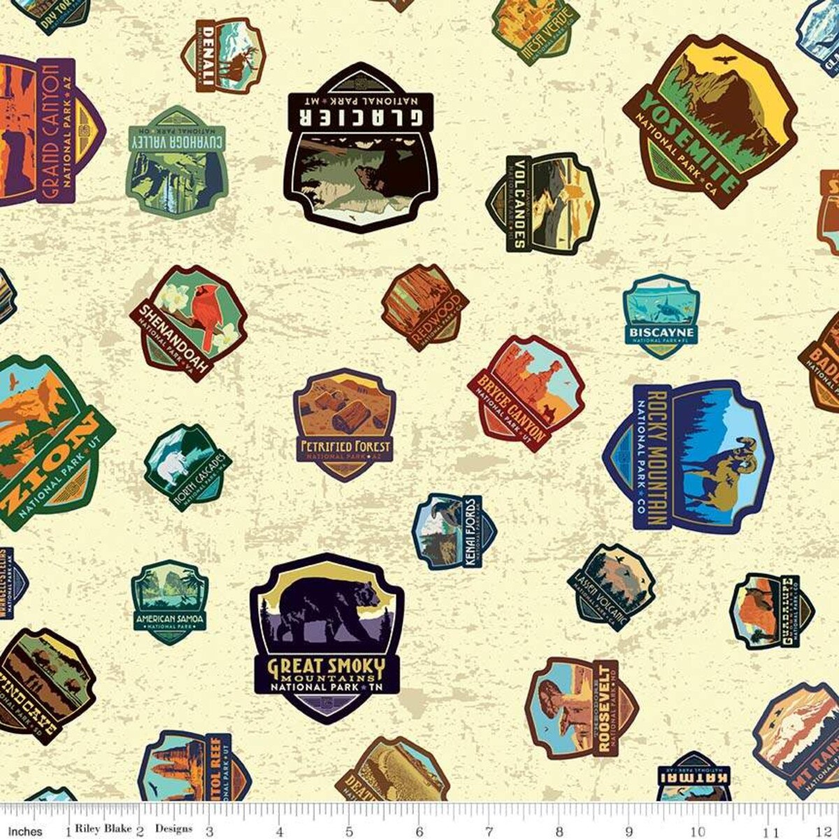 National Parks Patches Cream Anderson Design Group Riley Blake Cotton Fabric