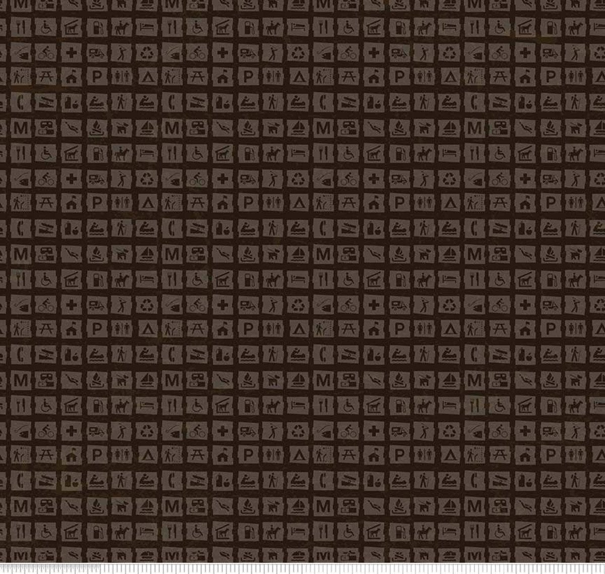 National Parks Signs Dark Brown Anderson Design Group Riley Blake Designs Cotton Fabric