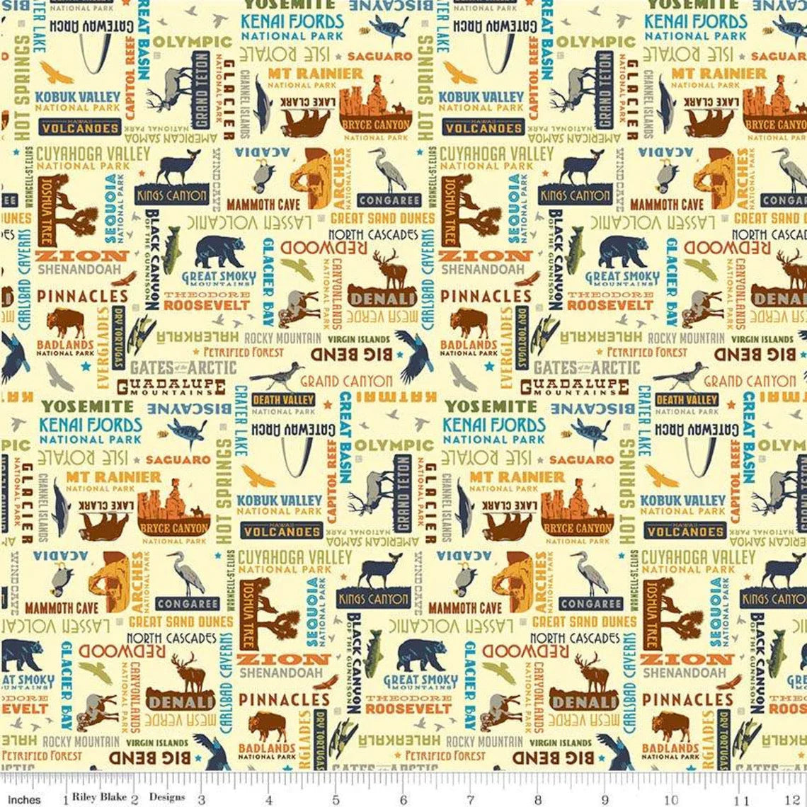 National Parks Word Print Cream Anderson Design Group Riley Blake Designs Cotton Fabric RB-C8784-CREAM