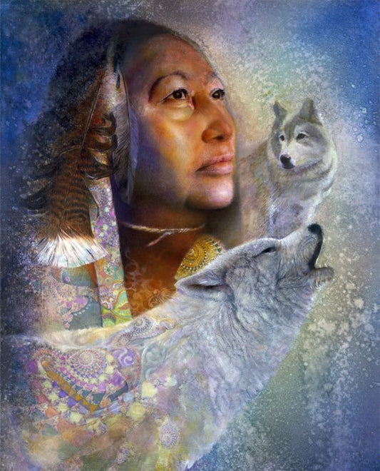 Native American Spirits the Mist Wolf Panel 36" Multi Digital Printed David Textiles Cotton Fabric DT-AL-3769 -9C-1