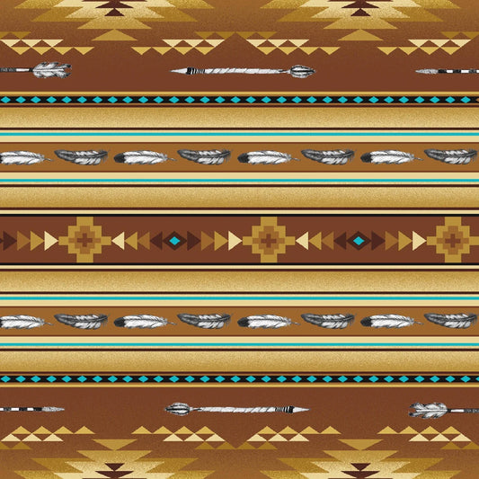 Native Spirit Arrow Stripe Gold Elizabeth's Studio Cotton Fabric ES-530-GOLD