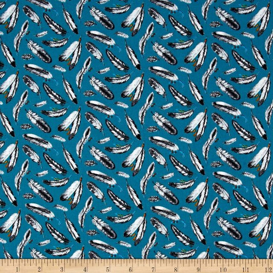 Native Spirit Feathers Turquoise Elizabeth's Studio Cotton Fabric