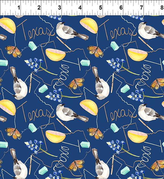 Natural State Texas Multi Blue Jennifer Heynen In The Beginning Cotton Fabric