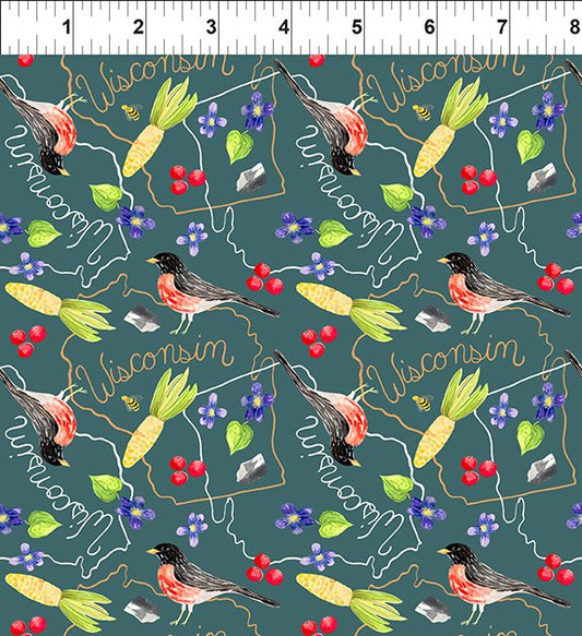 Natural State Wisconsin Multi Dark Green Jennifer Heynen In The Beginning Cotton Fabric