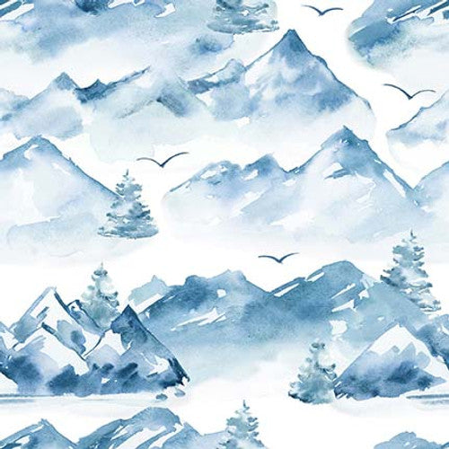 Nature's Glory Mountains Blue Olga Koelsch Blank Quilting Cotton Fabric