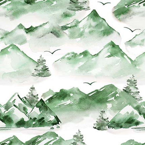 Nature's Glory Mountains Green Olga Koelsch Blank Quilting Cotton Fabric