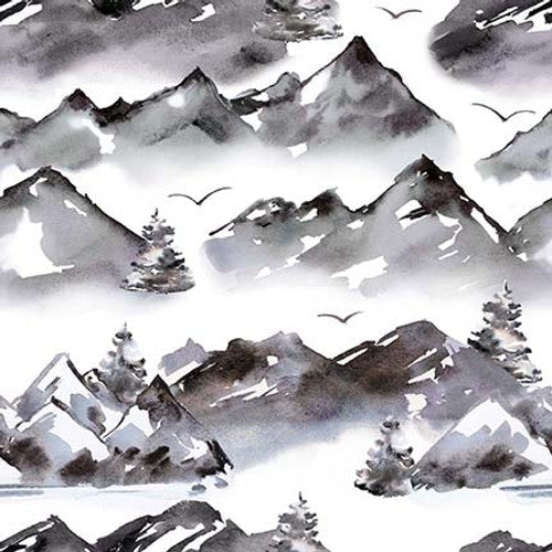 Nature's Glory Mountains Grey Olga Koelsch Blank Quilting Cotton Fabric
