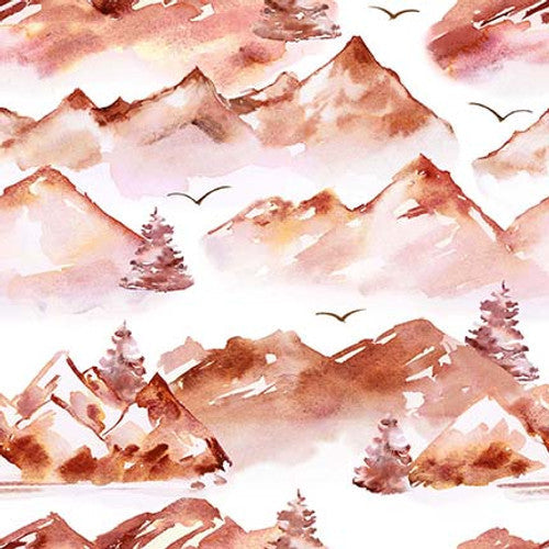Nature's Glory Mountains Rust Olga Koelsch Blank Quilting Cotton Fabric