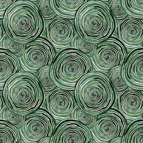 Nature's Glory Tree Rings Green Olga Koelsch Blank Quilting Cotton Fabric