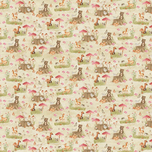 Nature's Nursery Woodland Animals Allover Cream PaintBrush Studio Cotton Fabric