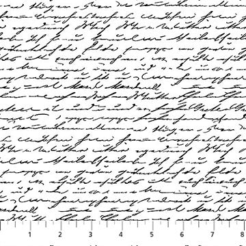 Nature's Sketchbook Script White Black Deborah Edwards Northcott Studio Cotton Fabric NC-28535-10