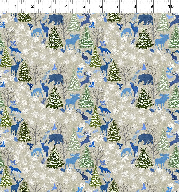 Nature's Winter Forest Animals Blue Jason Yenter In The Beginning Cotton Fabric