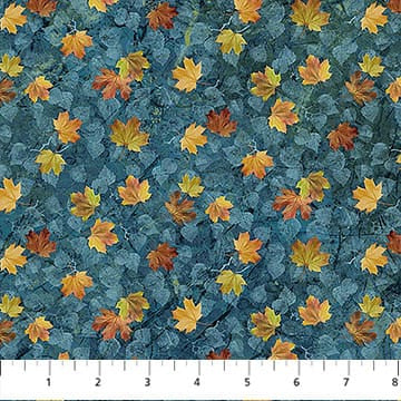 Autumn Woodland-Naturescapes Leaf Toss Blue Multi James Meger Northcott Cotton Fabric NC-DP28415-48 | US Fabric Shop