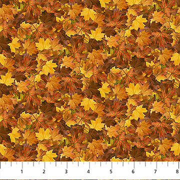 Autumn Woodland-Naturescapes Packed Leaves Rust Multi James Meger Northcott Cotton Fabric NC-DP28416-37
