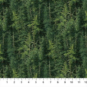 Naturescapes Northwood Evergreen Trees Dark Green Deborah Edwards Rosemary Millette Northcott Cotton Fabrics NC-DP29171-78