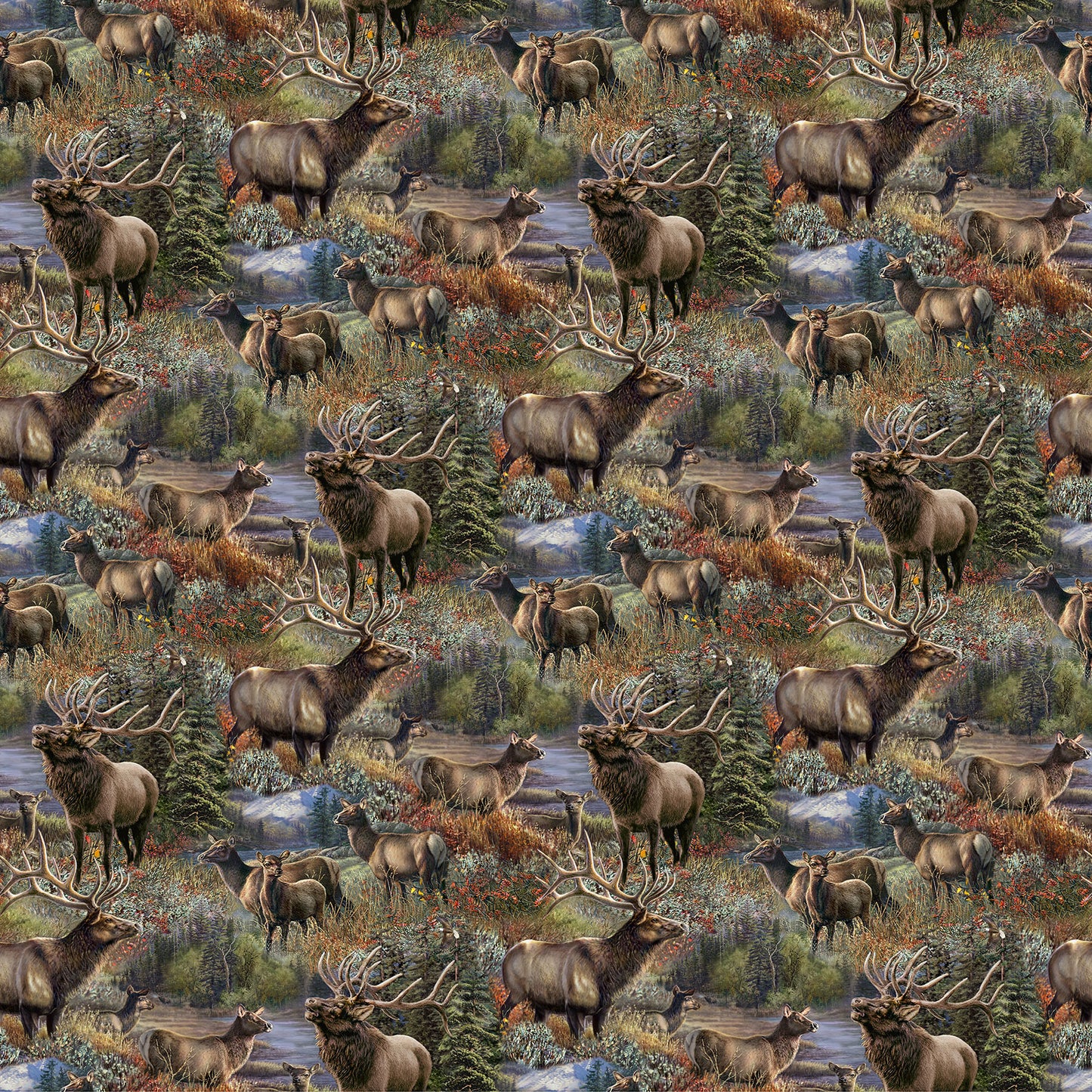 Naturescapes Timber Trail Elk Scenic Green Multi James Meger Northcott Cotton Fabric NC-DP28577-76