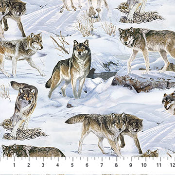 Naturescapes Wild at Heart Wolves Light Blue AI Agnes Northcott Cotton Fabric NC-DP28192-42