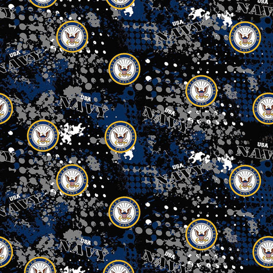 Navy Military Abstract Geometric Design Sykel Cotton Fabric 1180-N