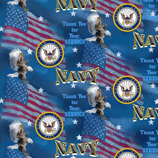 Navy Military Flags and Decal Sykel Cotton Fabric 1253-N