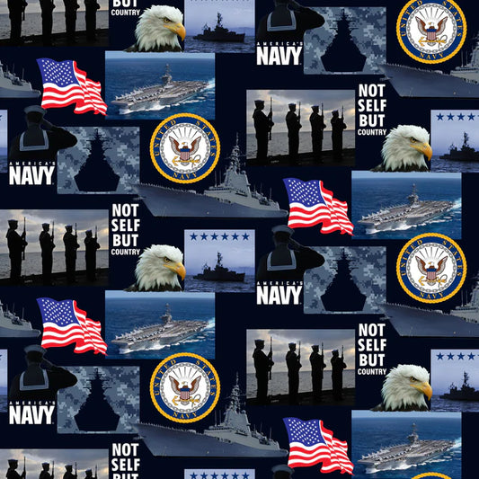 Navy Military Geometric Sykel Enterprises Cotton Fabric SYK-021-2N