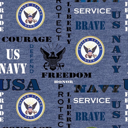 Navy Military Heather Print logo allover design Anti-Pill Fleece Blacket Fabric