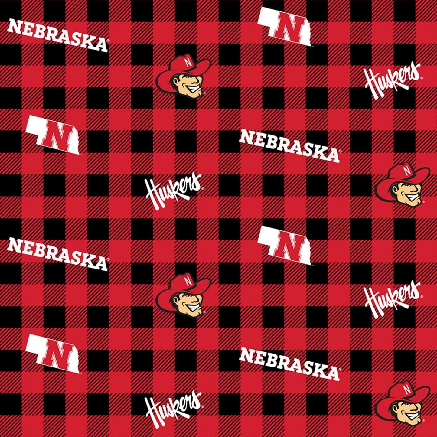 Nebraska Cornhuskers NCAA College Buffalo Plaid Design Cotton Fabric NE-1207