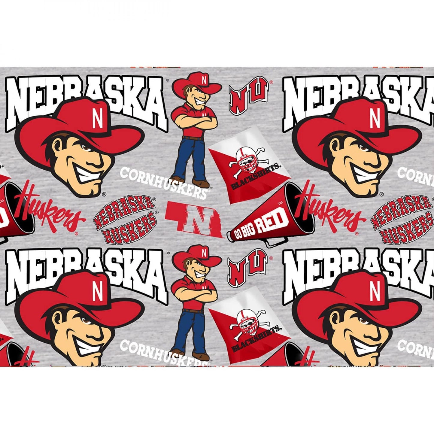 Nebraska Cornhuskers NCAA College Mascot Allover Heather Design Cotton Fabric NE-1164