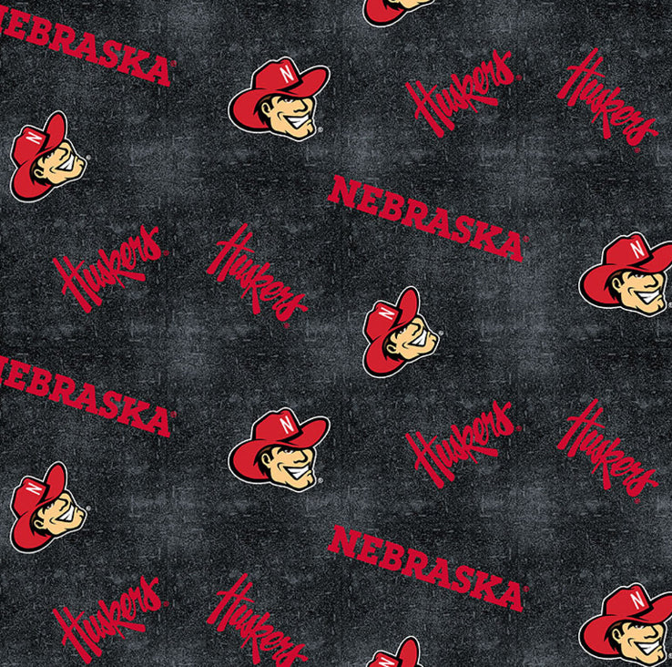 Nebraska Cornhuskers NCAA College Distressed Logo FLANNEL Sykel Cotton Fabric NE-1152