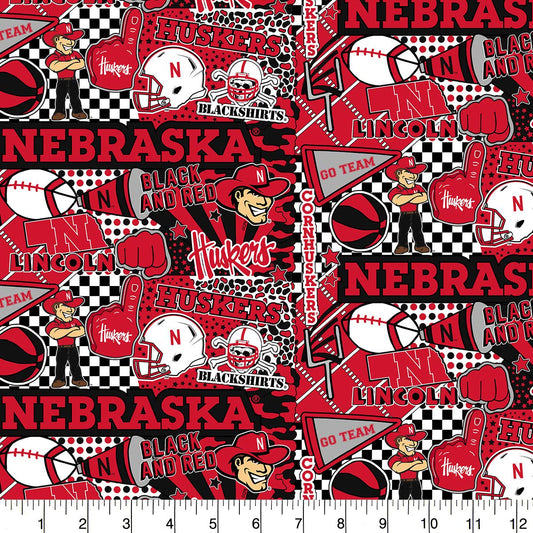 Nebraska Cornhuskers NCAA College Pop Art Graffiti Design Cotton Fabric NE-1165