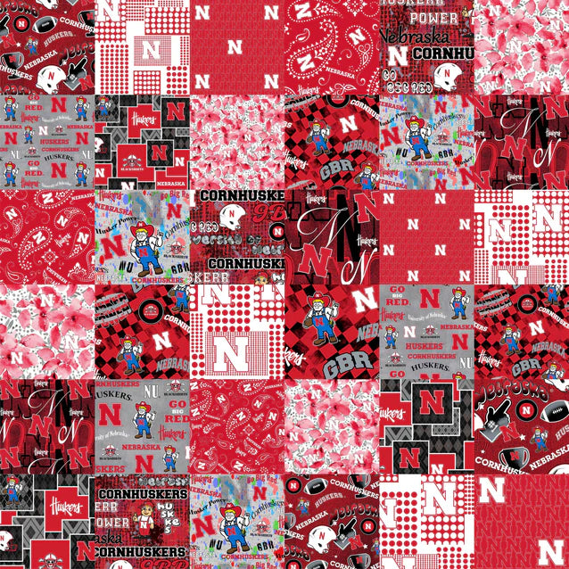 Nebraska Cornhuskers NCAA College Cheater Quilt Allover 60" Sykel Enterprises Cotton Fabric SYK-NE-1363