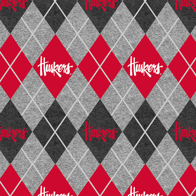 Nebraska Cornhuskers NCAA College Heather Argyle Sykel Enterprises Polyester FLEECE Fabric NE-1148