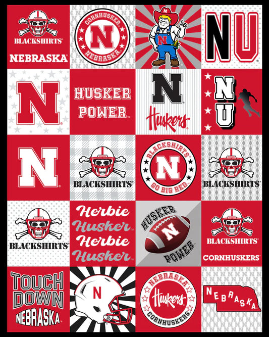 Nebraska Cornhuskers NCAA College Collegiate T-Shirt Panel 60"x60" Sykel Enterprises Polyester Minky Fabric SYK-NE-1362