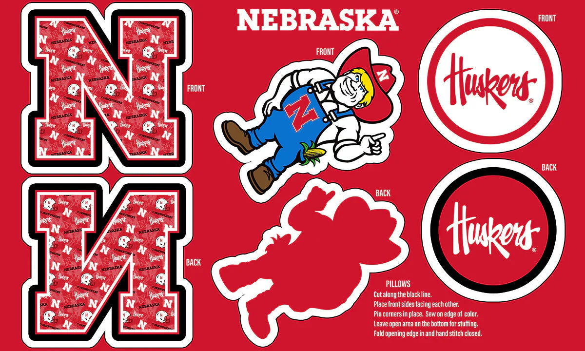 Nebraska Cornhuskers NCAA Collegiate Pillow Project 36 x 60 inches Sykel Polyester Minky Fabric SYK-NE-1359