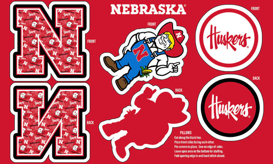 Nebraska Cornhuskers NCAA Collegiate Pillow Project 36 x 60 inches Sykel Polyester Minky Fabric SYK-NE-1359