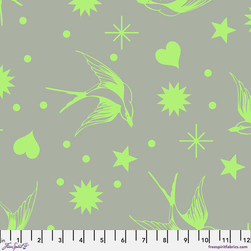 Neon True Colors Neon Fairy Flakes Karma Green Tula Pink Free Spirit Cotton Fabric